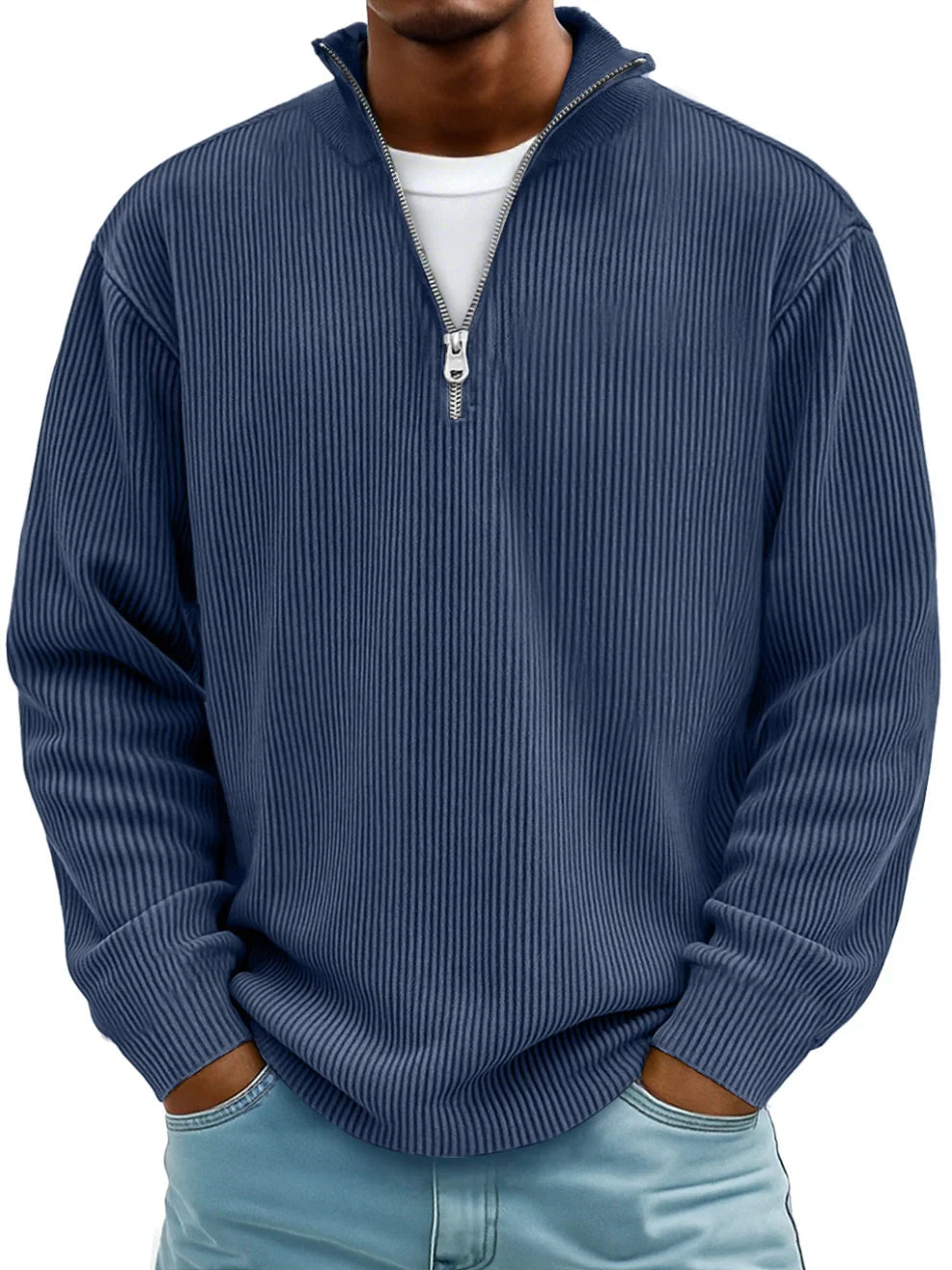 Pullover mit Rippenstruktur und Half-Zip-Kragen für Herren in Marineblau - Ansicht 6