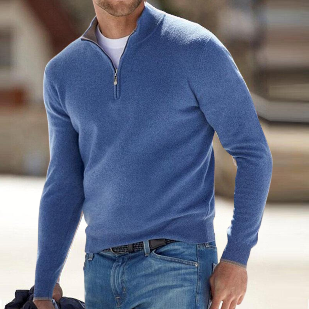 Pullover mit Half-Zip-Kragen und langen Ärmeln für Herren in Blau