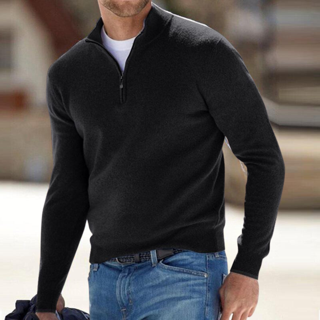 Pullover mit Half-Zip-Kragen und langen Ärmeln für Herren in Schwarz - Ansicht 6