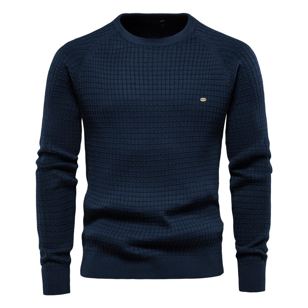 Pullover mit Rasterstruktur und Rundhals für Herren in Marineblau