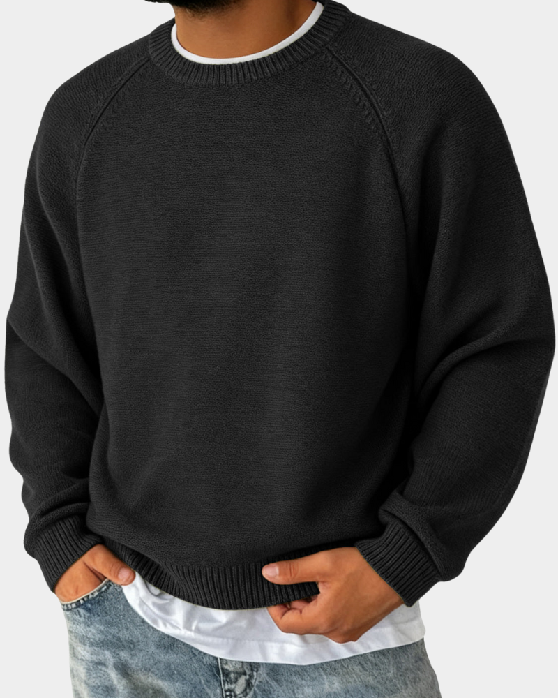 Pullover mit Rundhalsausschnitt und lockerer Form für Herren in Schwarz - Ansicht 3