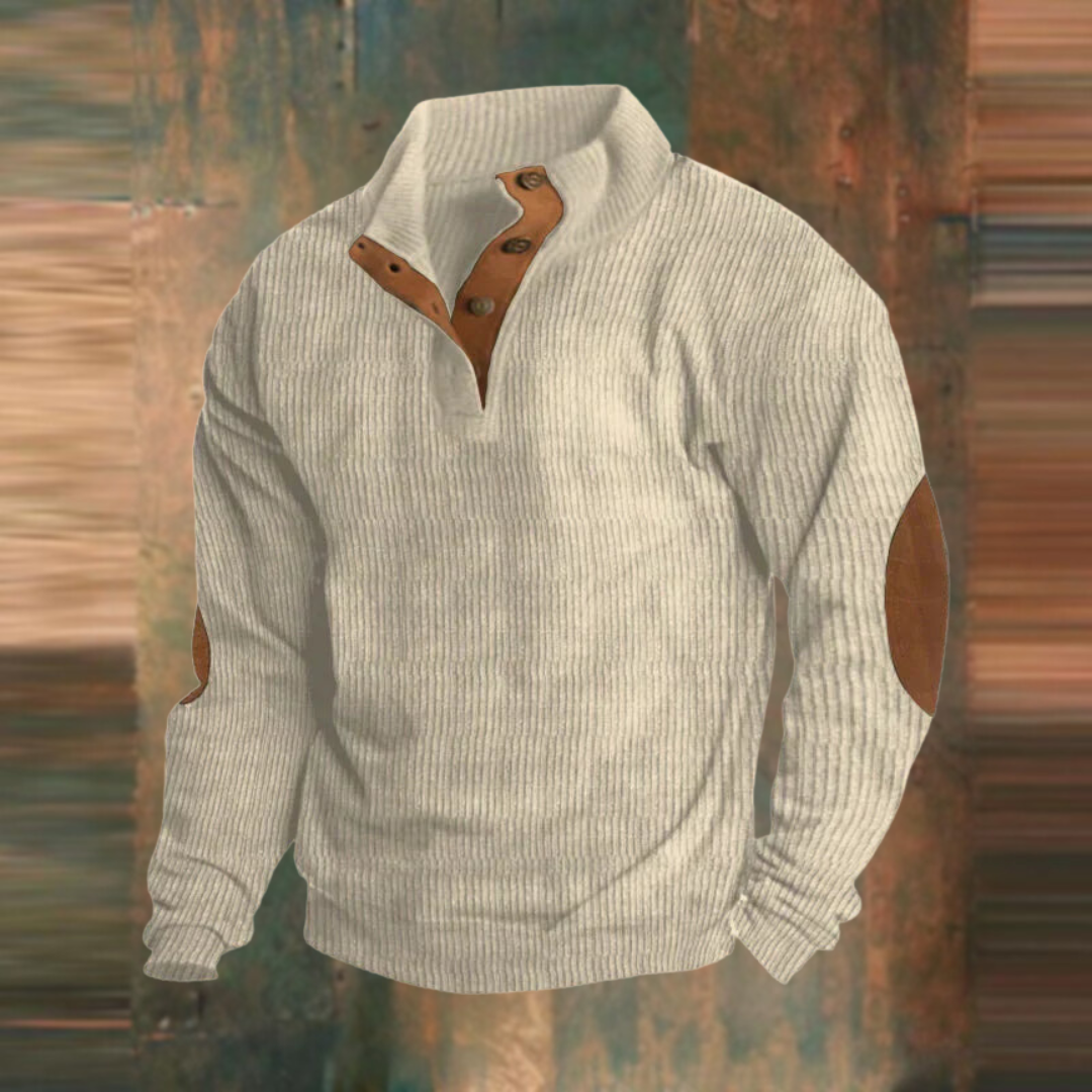 Gerippter Pullover mit Knopfleiste am Kragen für Herren in Beige - Ansicht 4