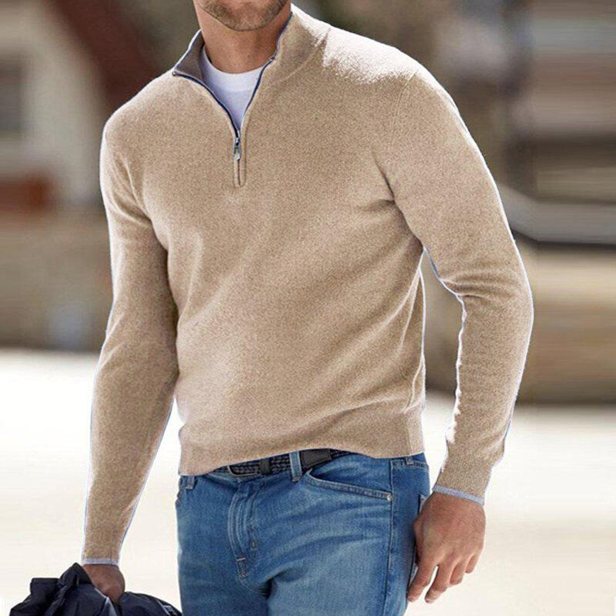 Pullover Herren mit Reißverschluss und Rippenbündchen Regular Fit