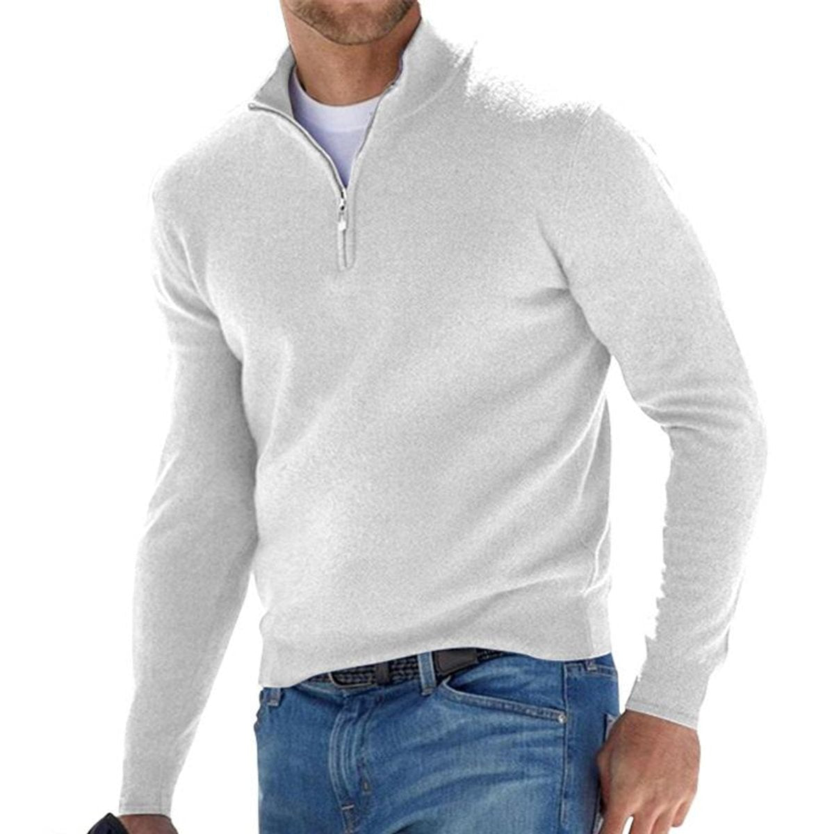 Pullover Herren mit Reißverschluss und Rippenbündchen Regular Fit