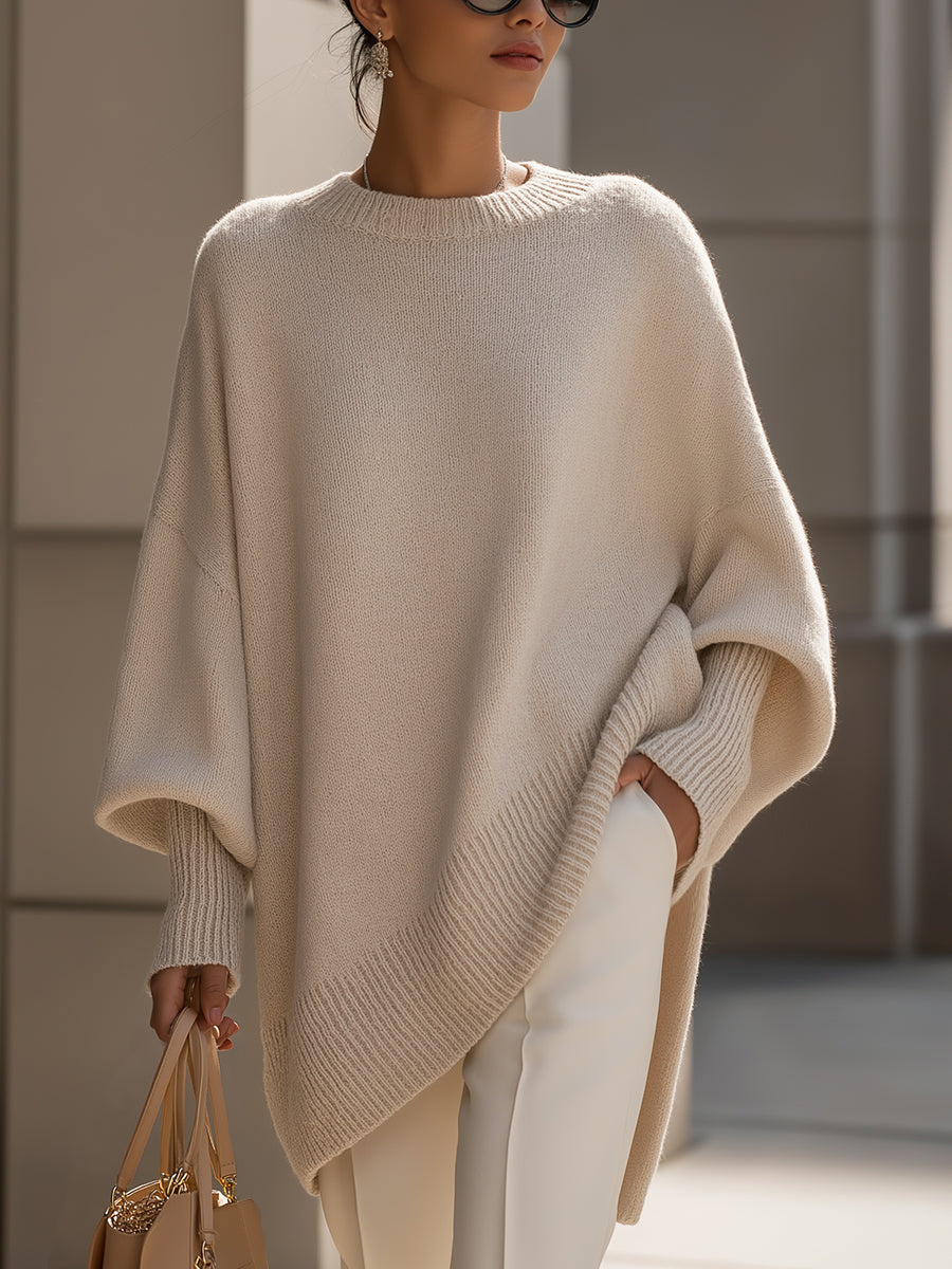 Pullover mit Rundhals und asymmetrischem Saum für Damen