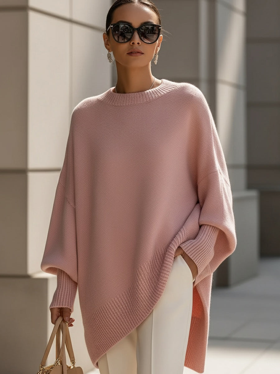 Pullover mit Rundhals und asymmetrischem Saum für Damen