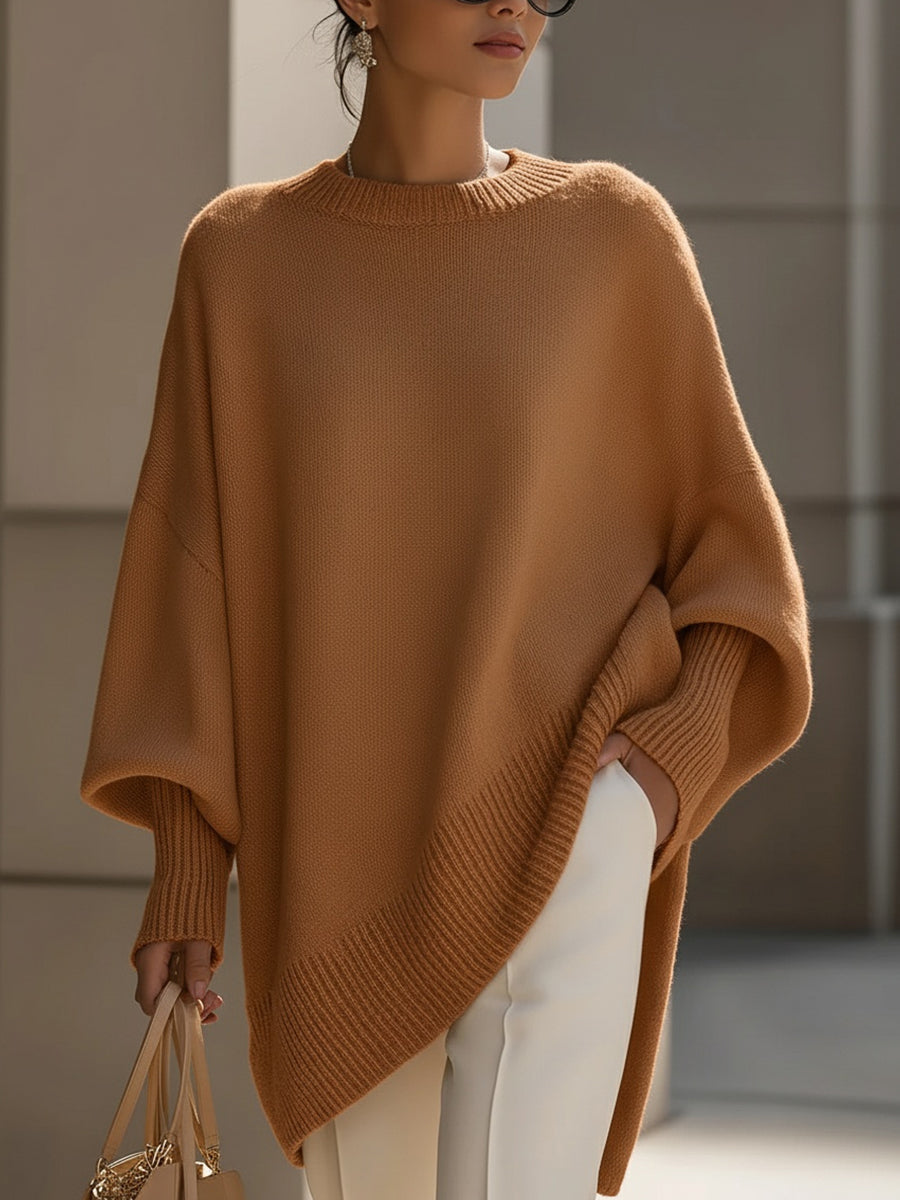 Pullover mit Rundhals und asymmetrischem Saum für Damen