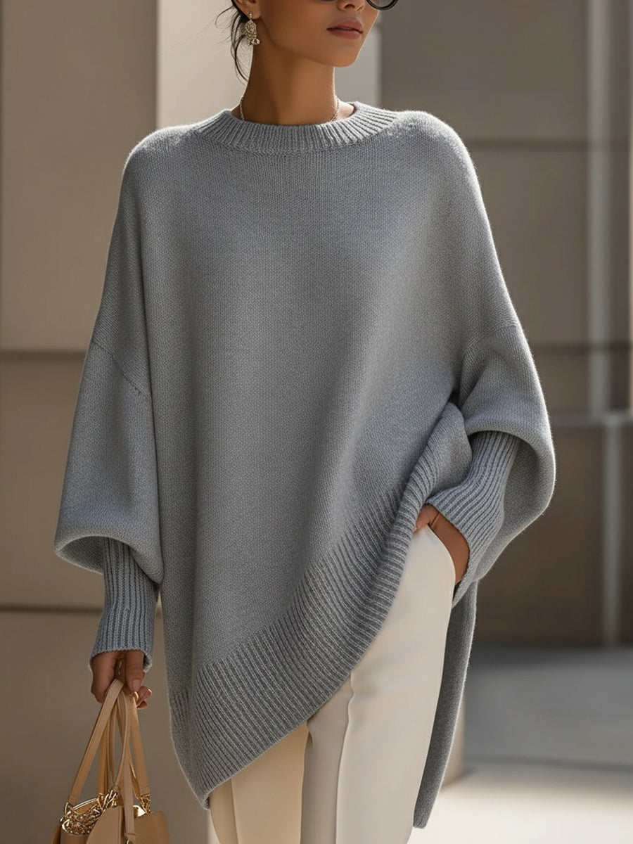 Pullover mit Rundhals und asymmetrischem Saum für Damen