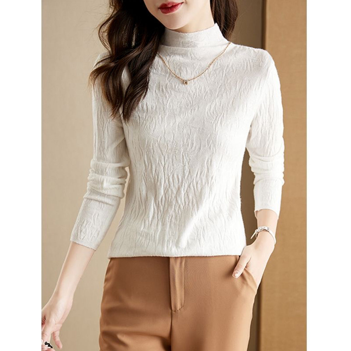 Pullover mit Struktur und halbhohem Kragen für Damen