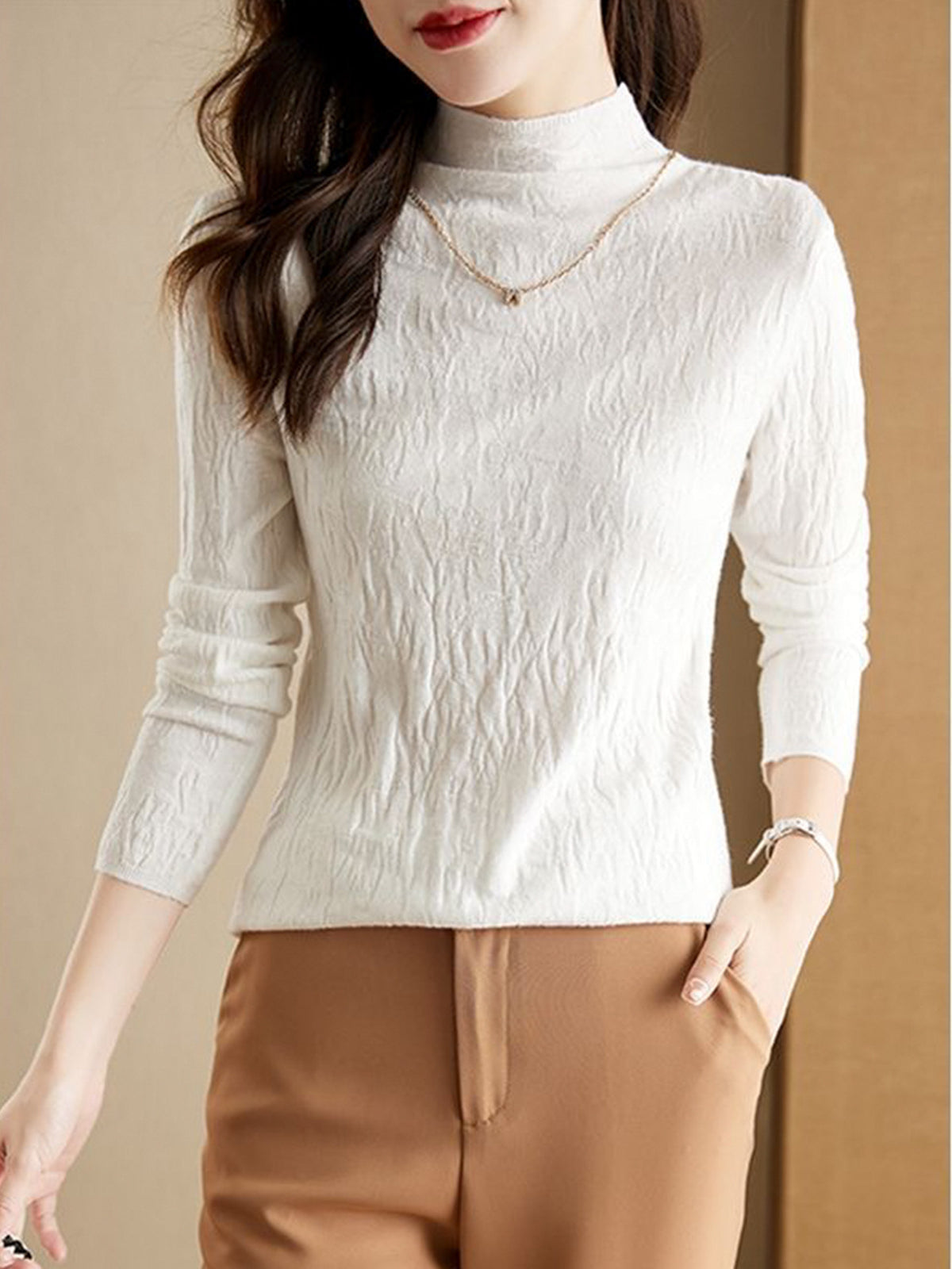 Pullover mit Struktur und halbhohem Kragen für Damen