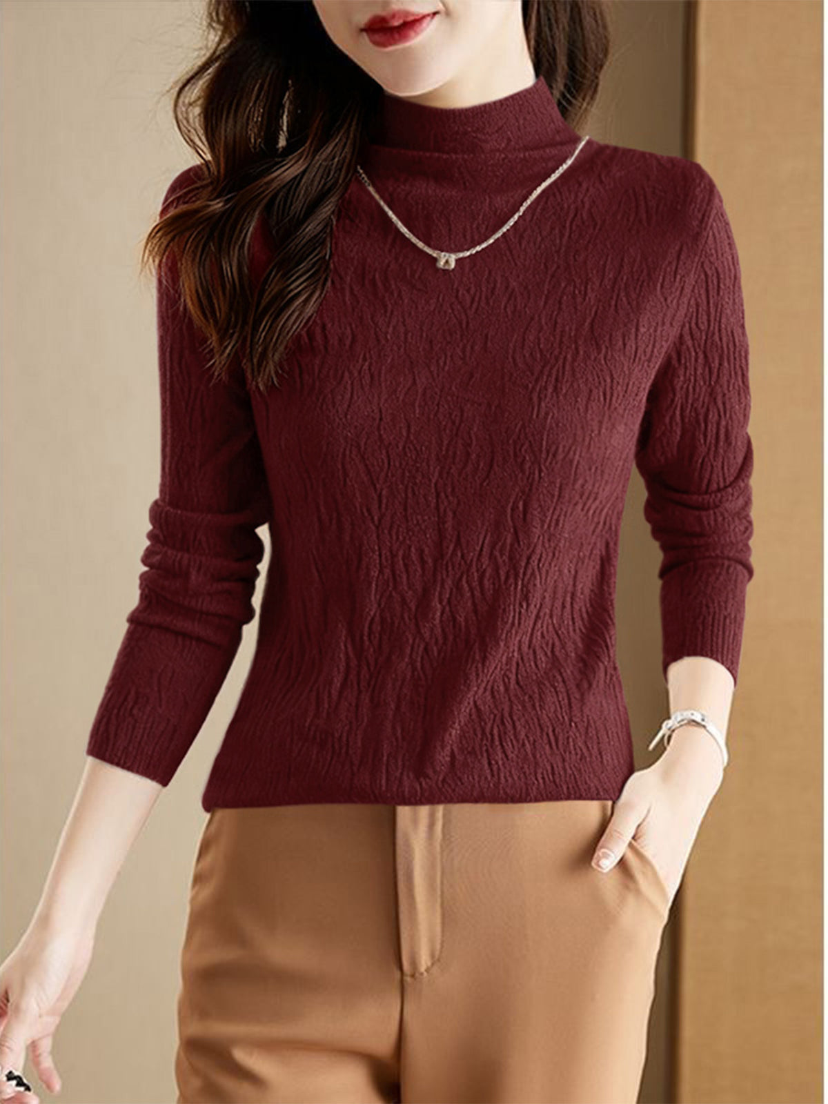 Pullover mit Struktur und halbhohem Kragen für Damen