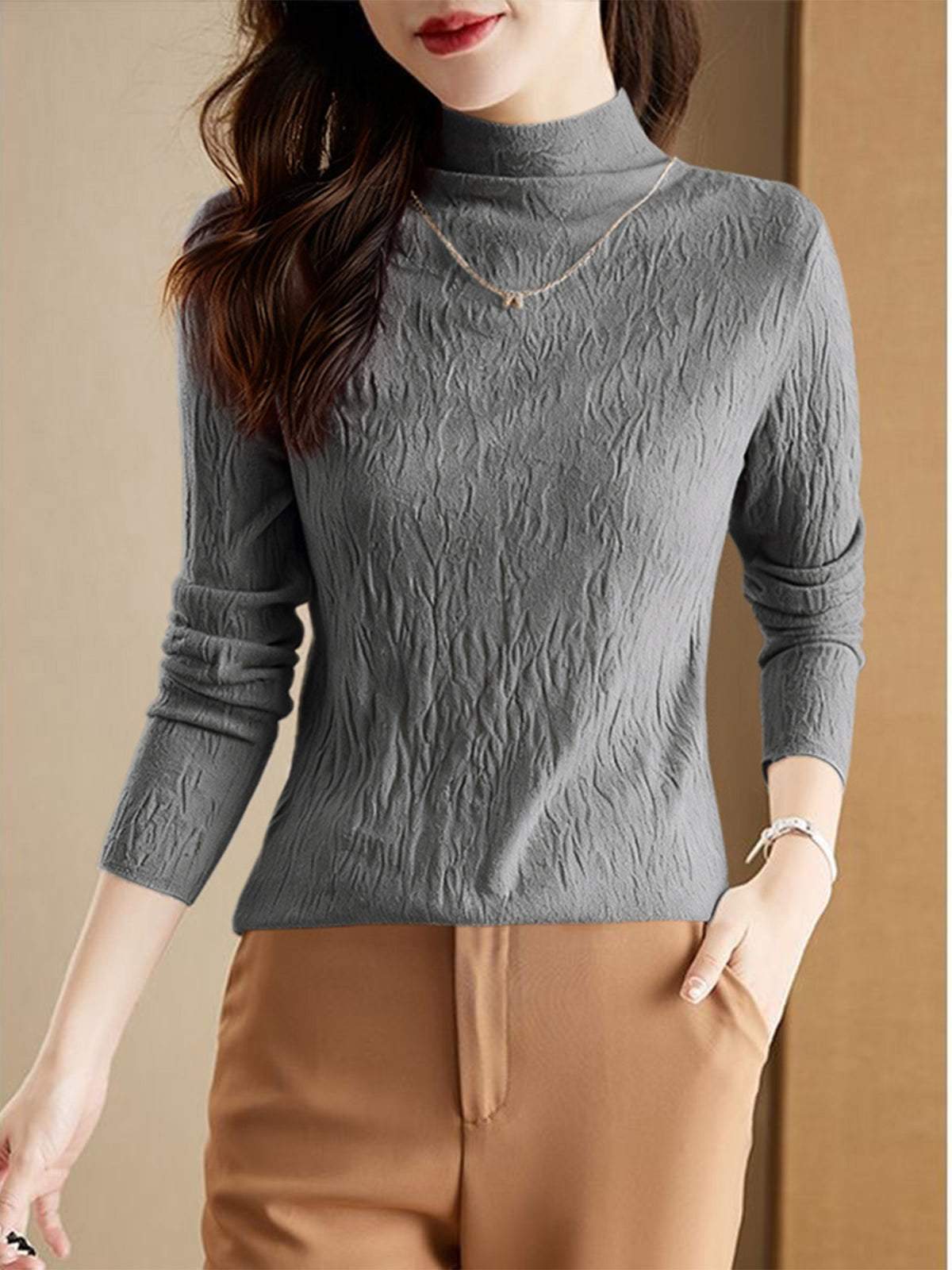 Pullover mit Struktur und halbhohem Kragen für Damen