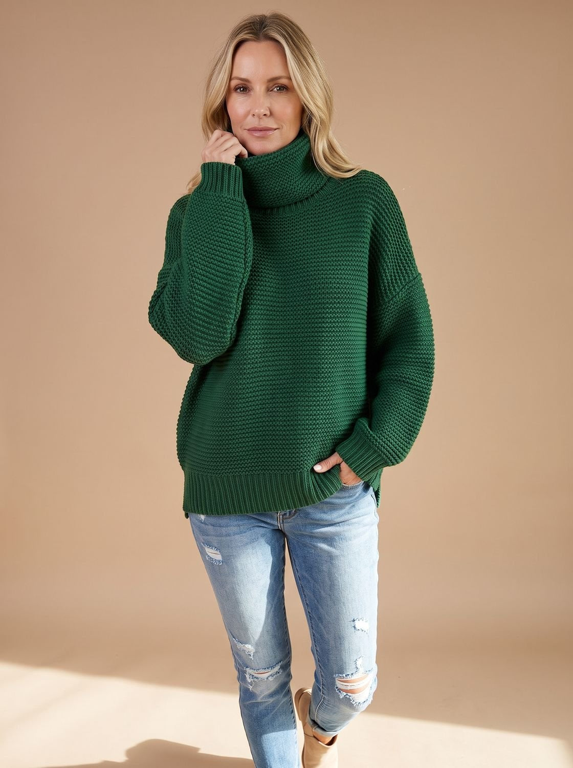 Rollkragenpullover Damen aus Grobstrick, Oversize für den Winter
