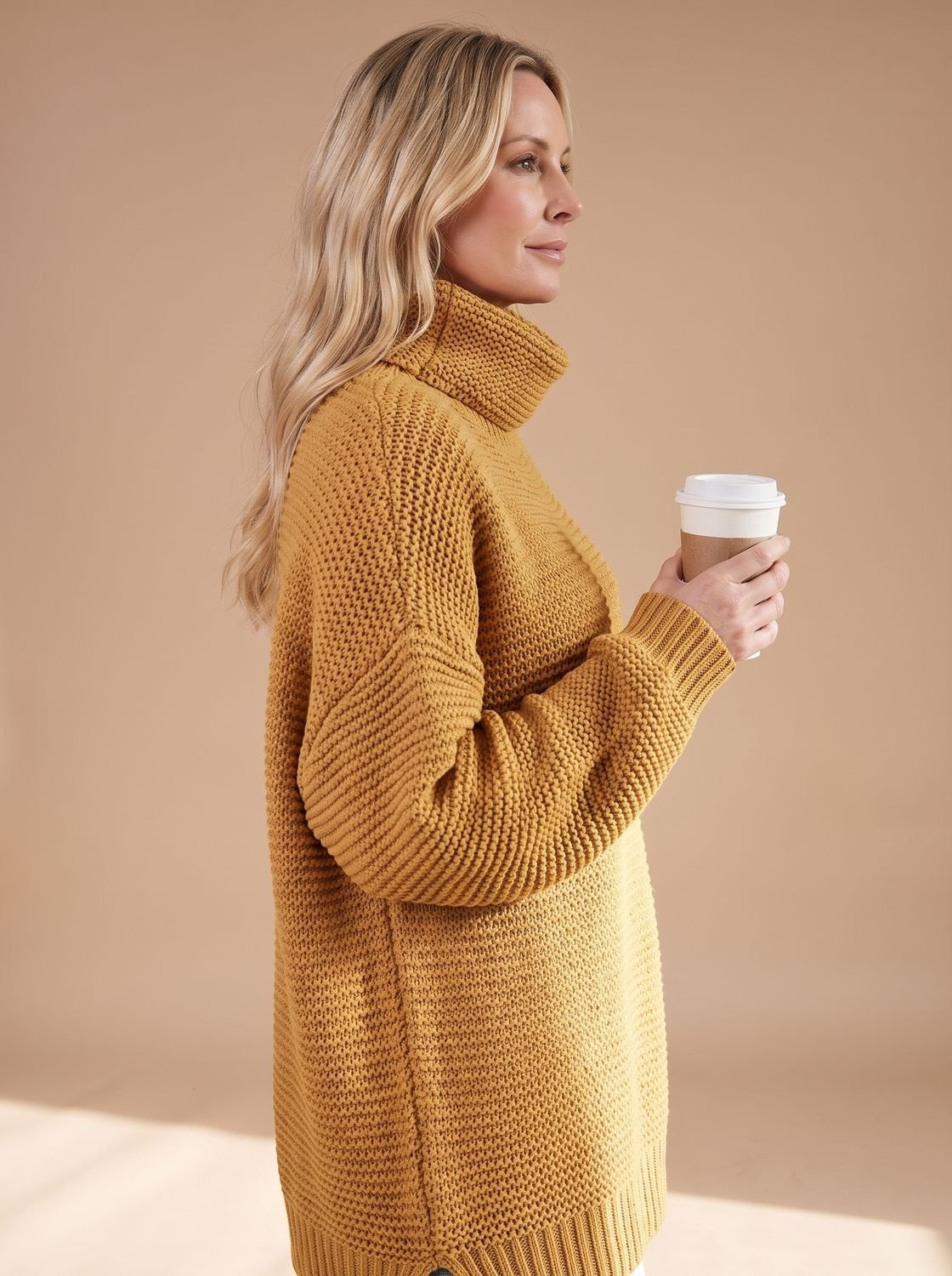 Rollkragenpullover Damen aus Grobstrick, Oversize für den Winter