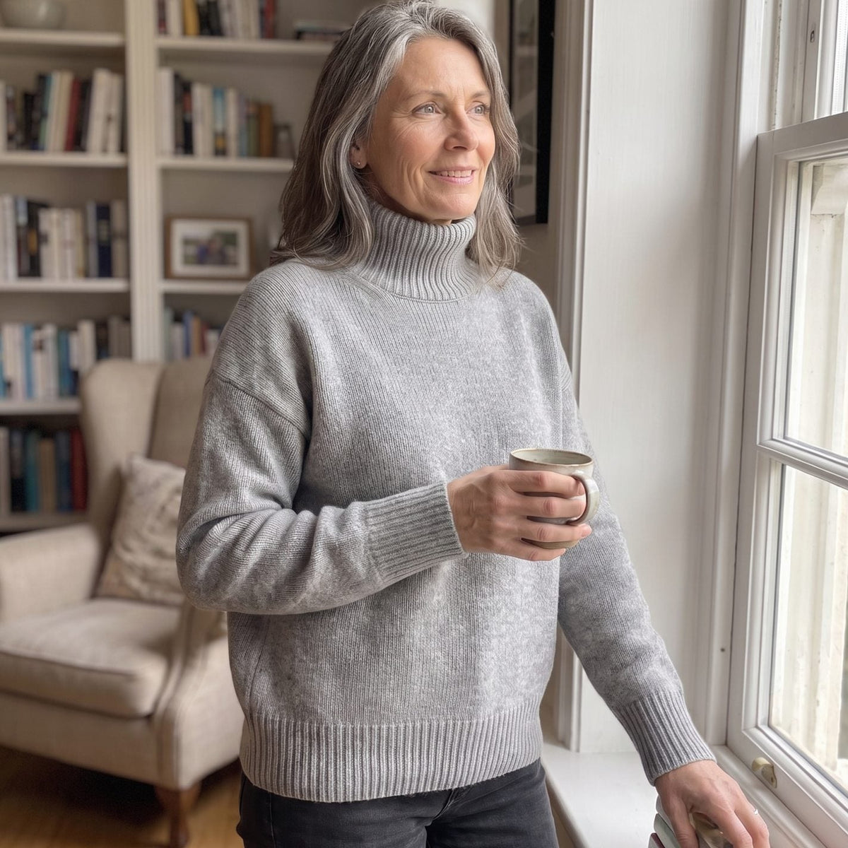 Rollkragenpullover Damen aus reinem Kaschmir, Oversize für Winter