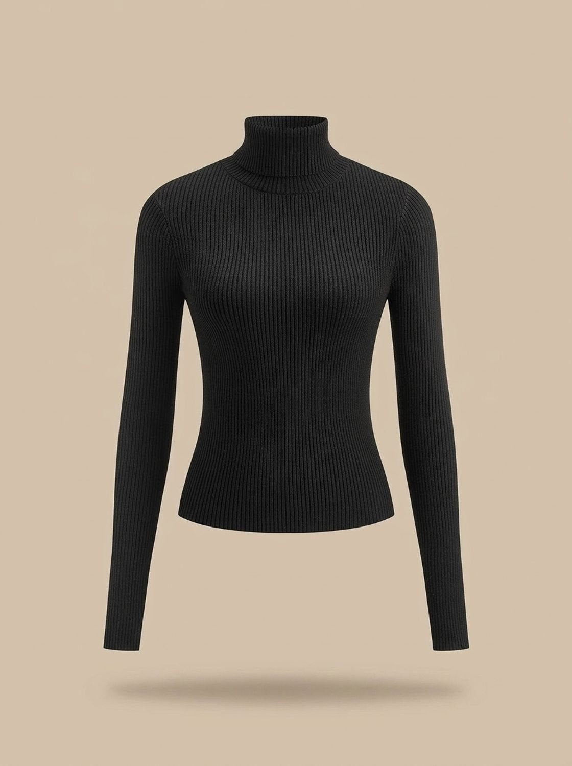 Rollkragenpullover Damen aus Rippstrick, figurbetont mit langen Ärmeln