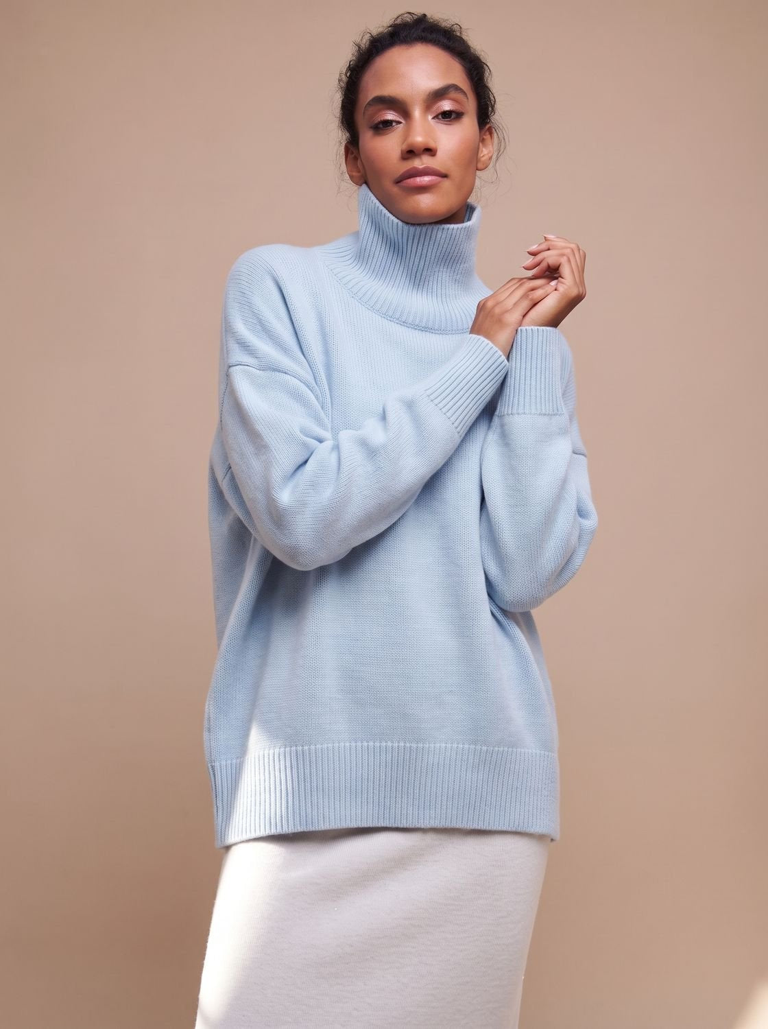 Rollkragenpullover Damen in lockerem Oversize-Schnitt für den Winter