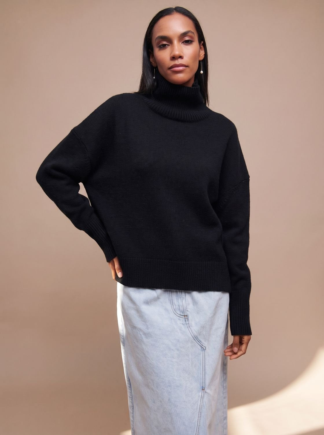 Rollkragenpullover Damen in lockerem Oversize-Schnitt für den Winter