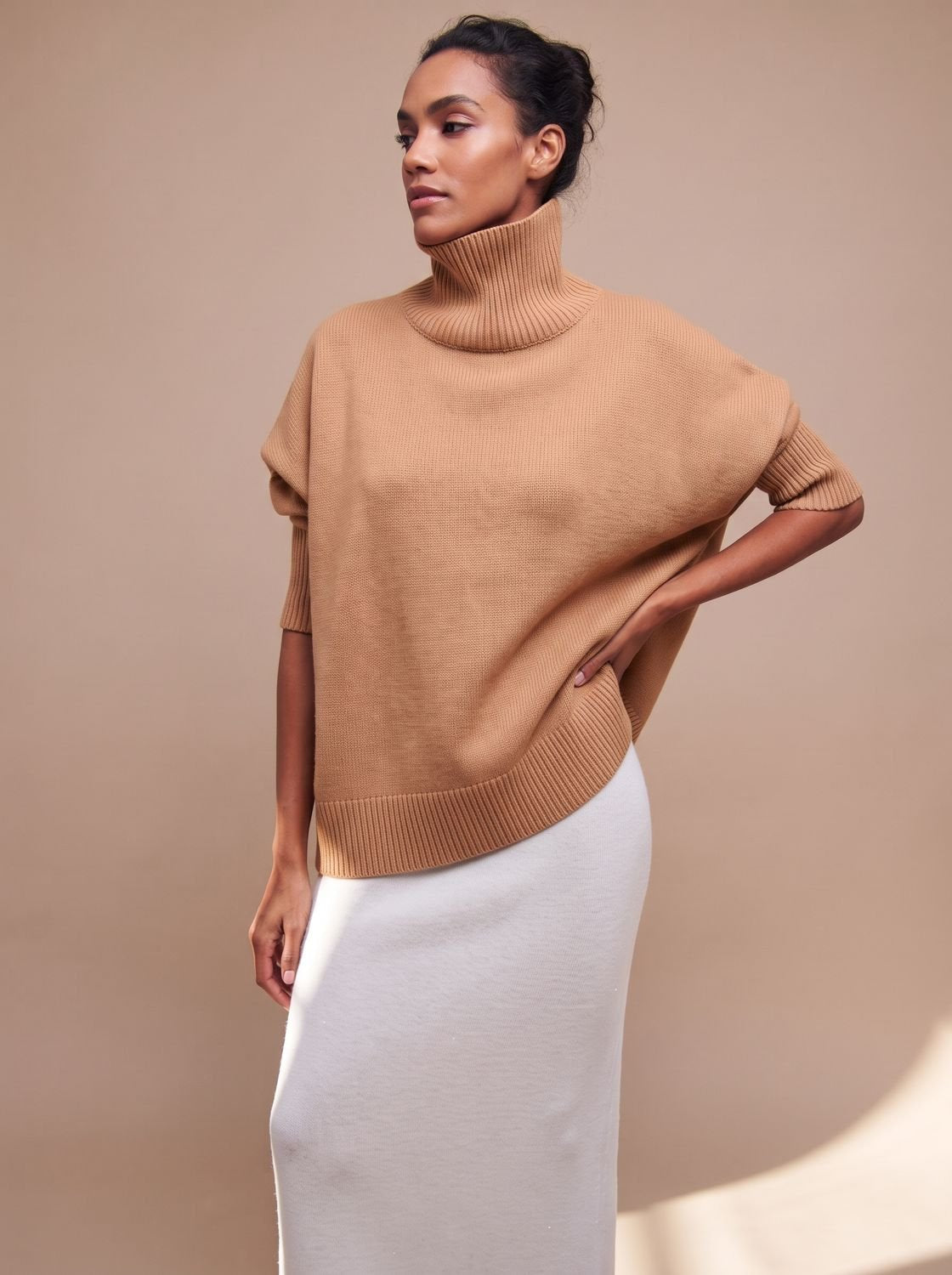 Rollkragenpullover Damen in lockerem Oversize-Schnitt für den Winter