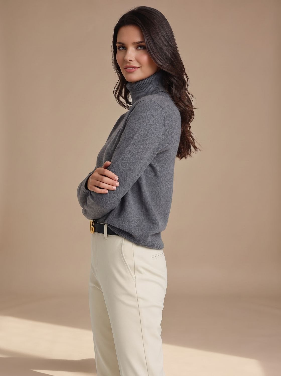 Rollkragenpullover Damen mit weitem Schnitt, hüftlang für Herbst und Winter