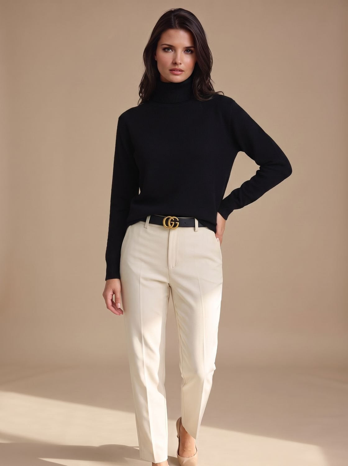 Rollkragenpullover Damen mit weitem Schnitt, hüftlang für Herbst und Winter