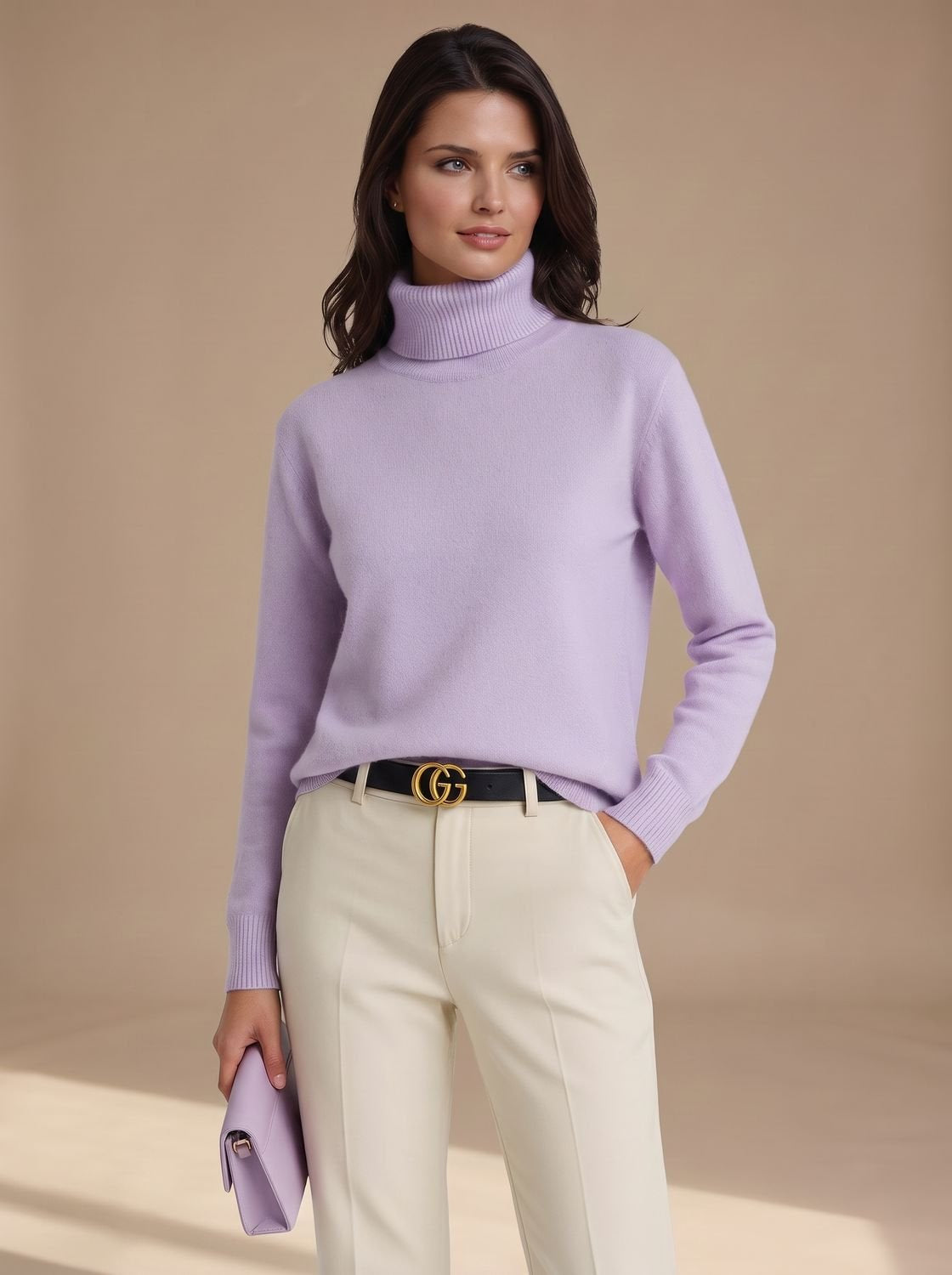 Rollkragenpullover Damen mit weitem Schnitt, hüftlang für Herbst und Winter