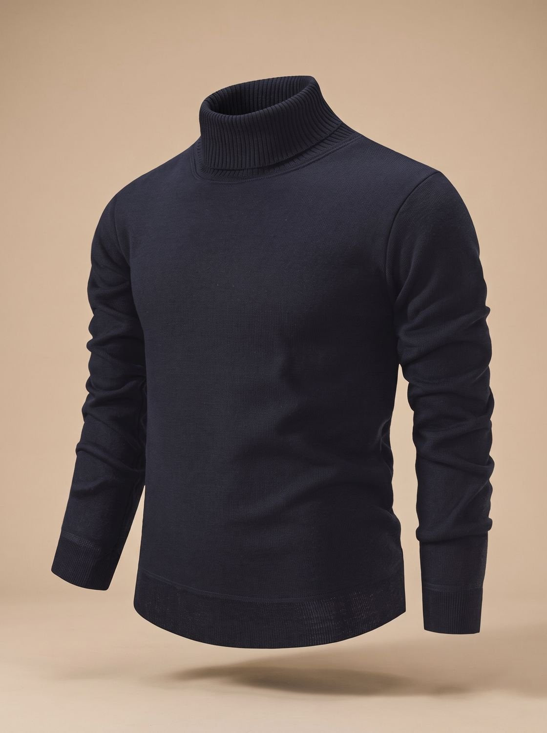 Rollkragenpullover mit Feinstrick und Rippbündchen für Herren in Marineblau - Ansicht 2