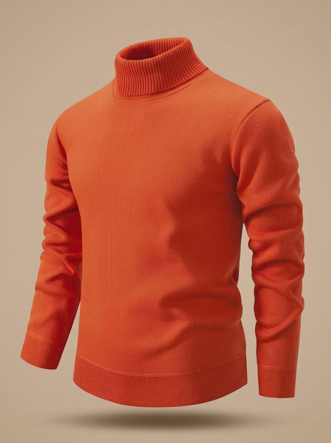 Rollkragenpullover mit Feinstrick und Rippbündchen für Herren in Orangerot - Ansicht 4