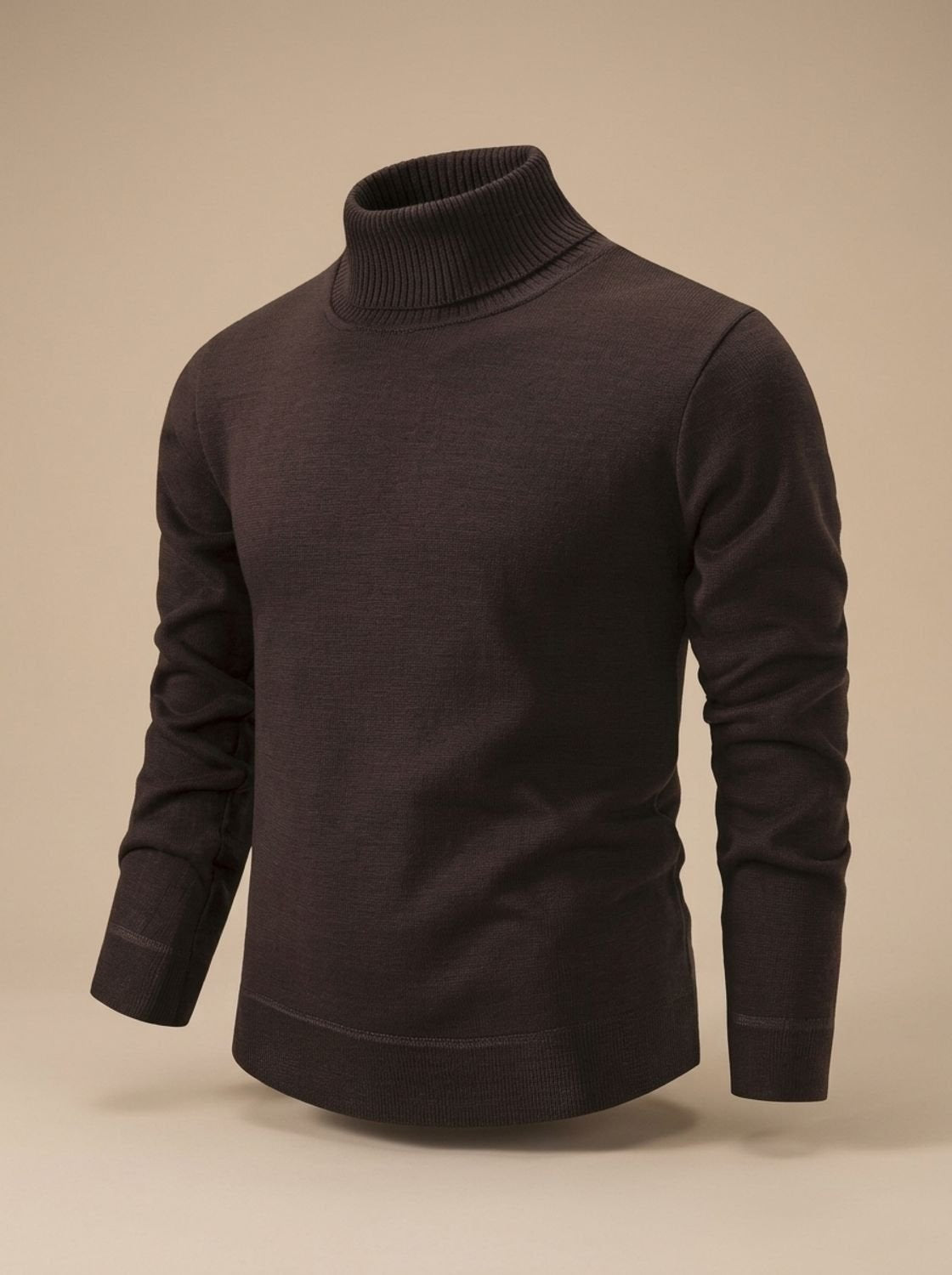 Rollkragenpullover mit Feinstrick und Rippbündchen für Herren in Kaffeebraun - Ansicht 5