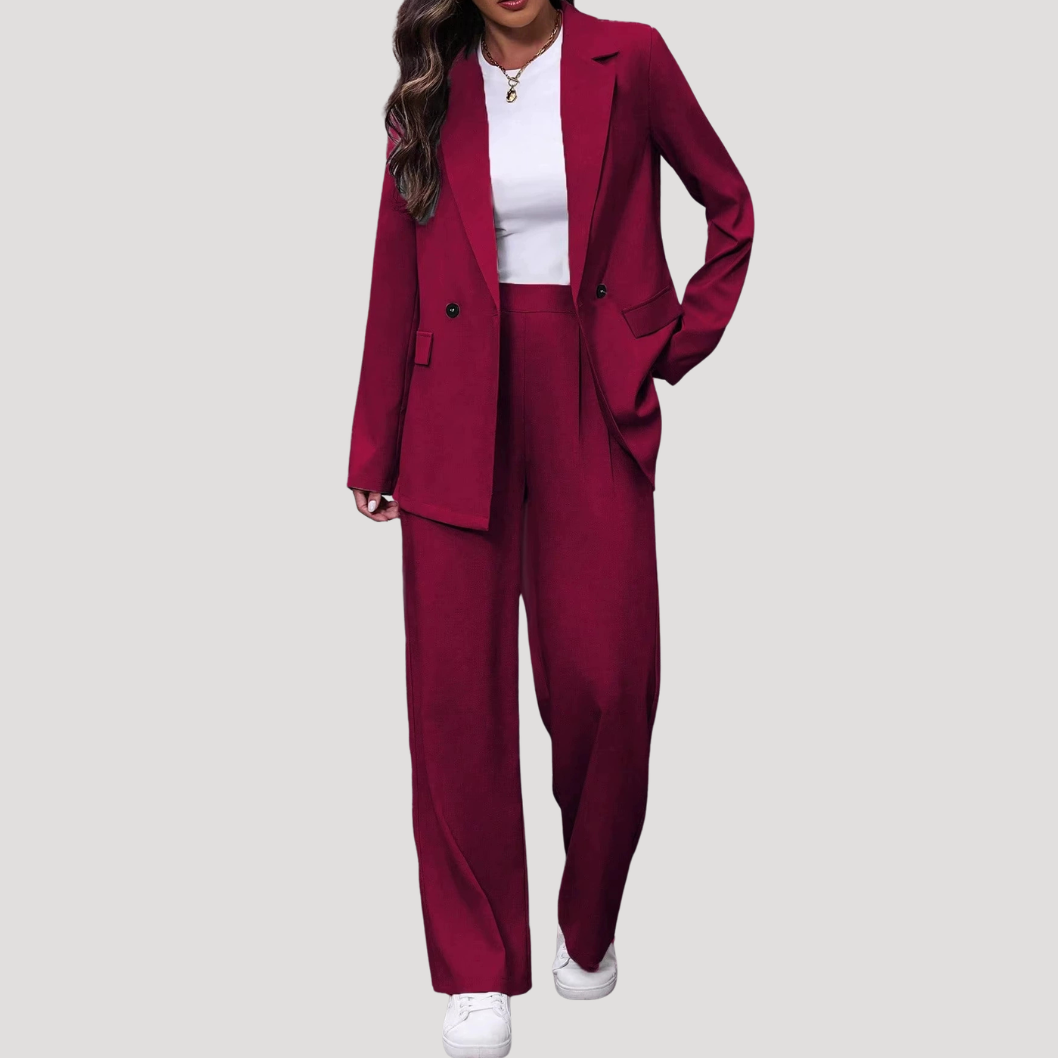 Hosenanzug Damen Zweireihig Tailliert mit Wide Leg Hose