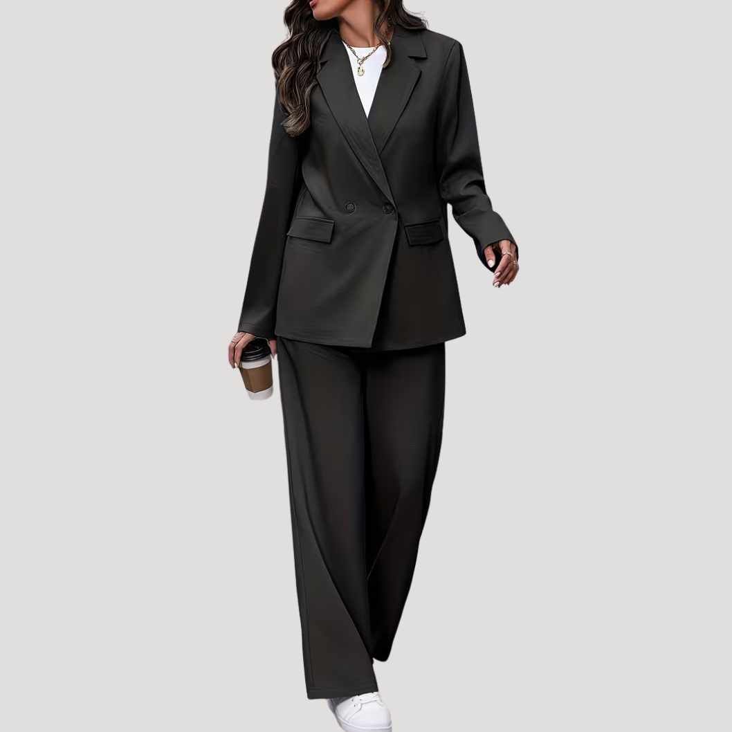 Hosenanzug Damen Zweireihig Tailliert mit Wide Leg Hose