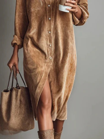 Samtkleid mit Hemdkragen und Knopfleiste für Damen