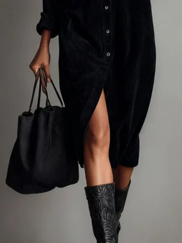 Samtkleid mit Hemdkragen und Knopfleiste für Damen