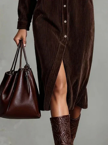 Samtkleid mit Hemdkragen und Knopfleiste für Damen