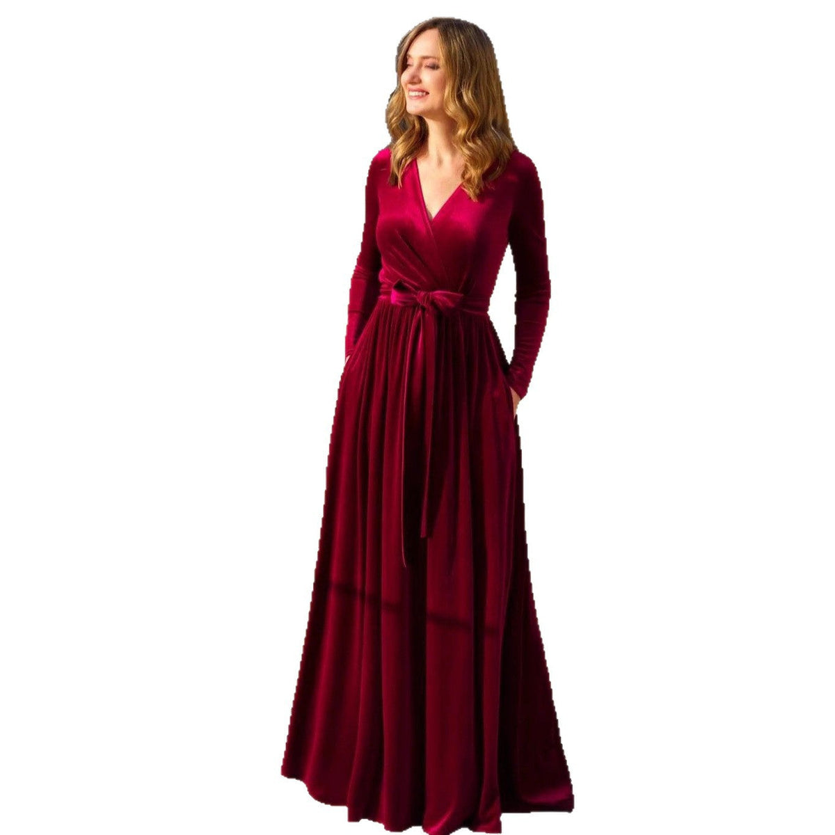 Samtkleid mit Wickelschnitt und V-Ausschnitt für Damen