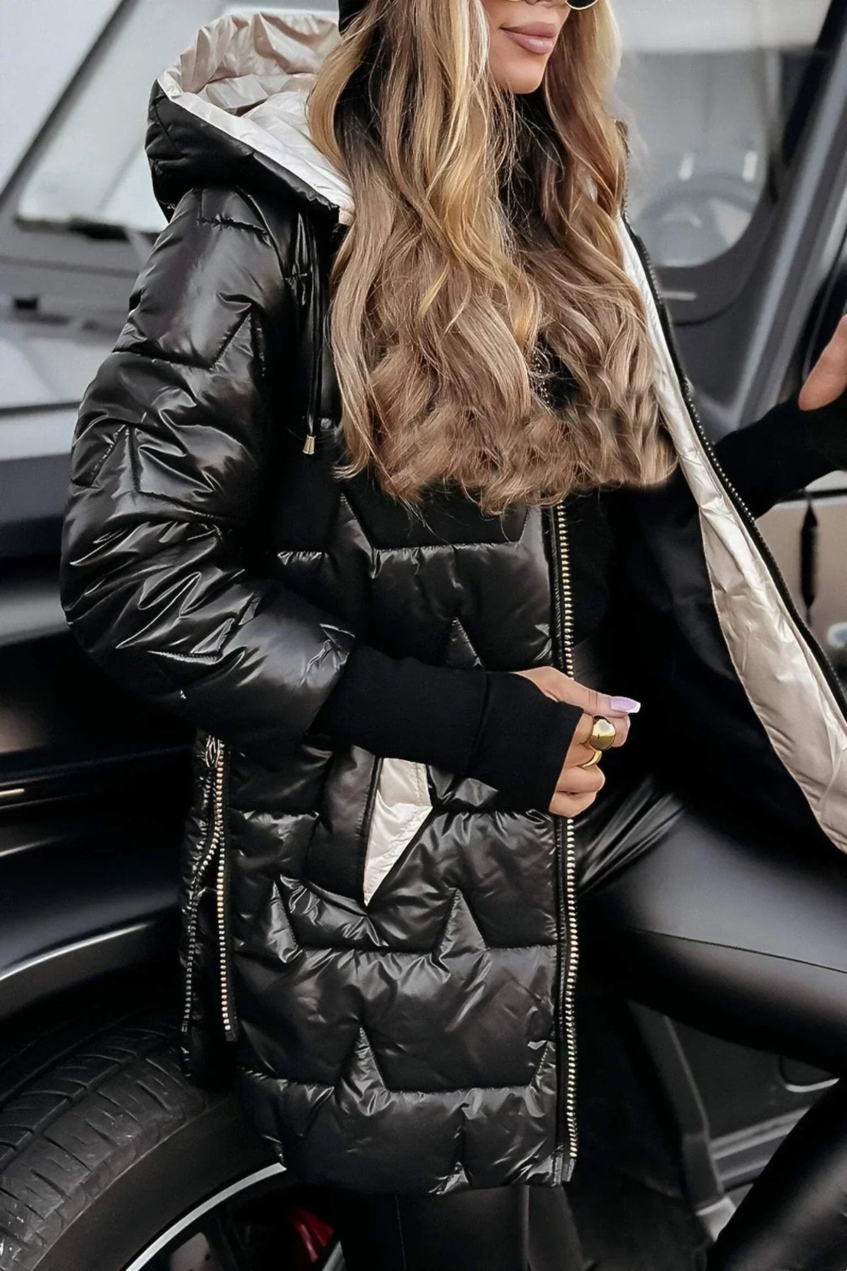 Steppjacke mit tiefer Kapuze und längerem Schnitt für Damen - Ansicht 8