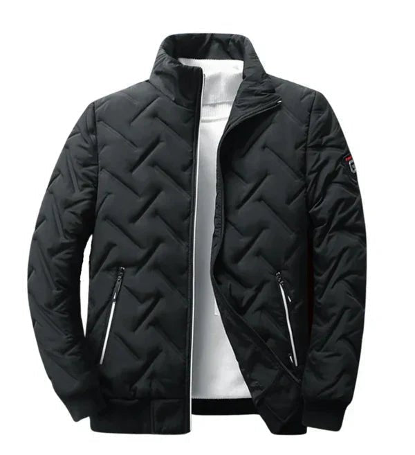 Steppjacke mit Zickzackstruktur und hohem Kragen für Herren in Schwarz