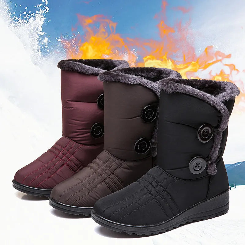 Stiefel mit textilem Futterrand und Dekorknöpfen für Damen