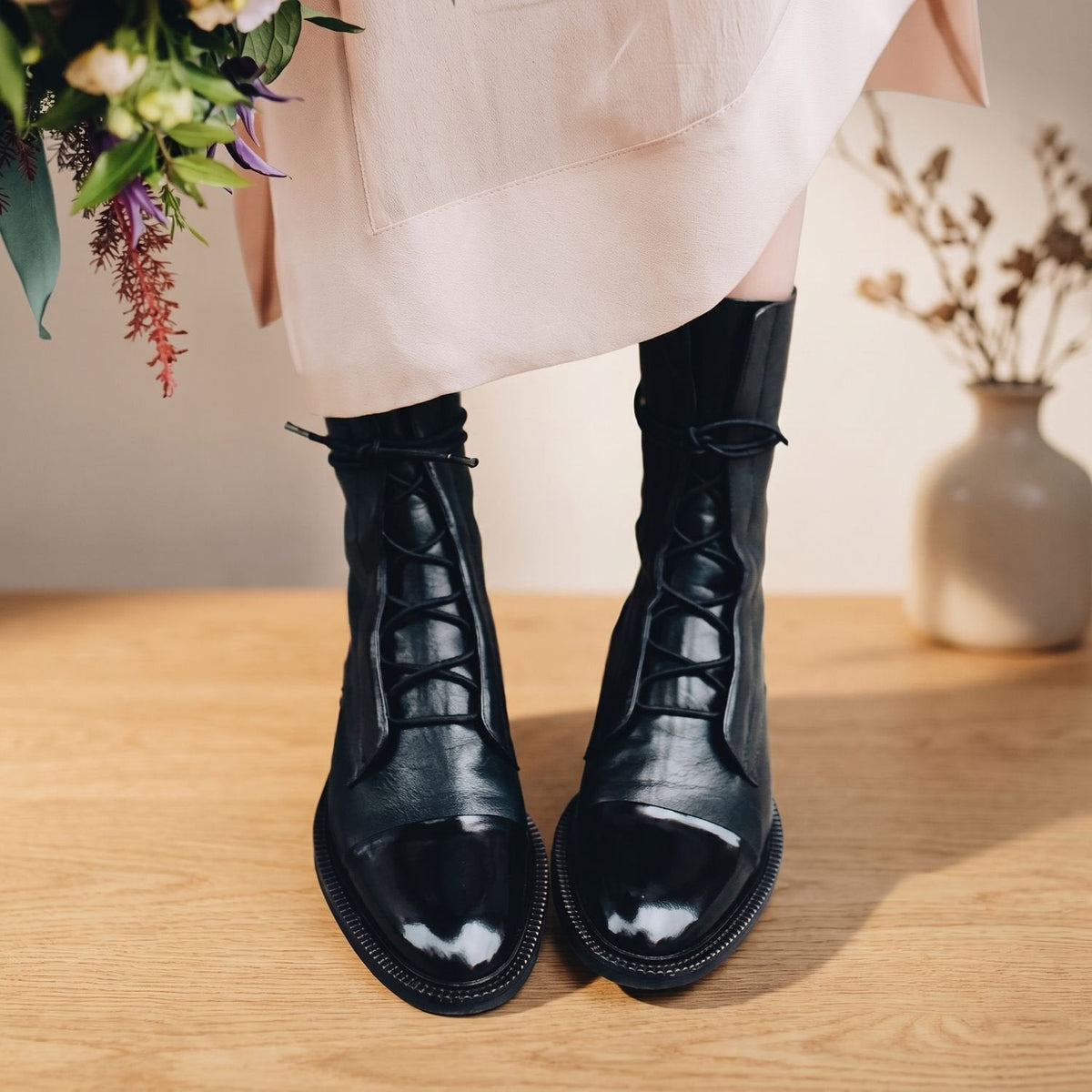 Stiefeletten Damen aus Kunstleder mit Baumwollfutter und Schnürung