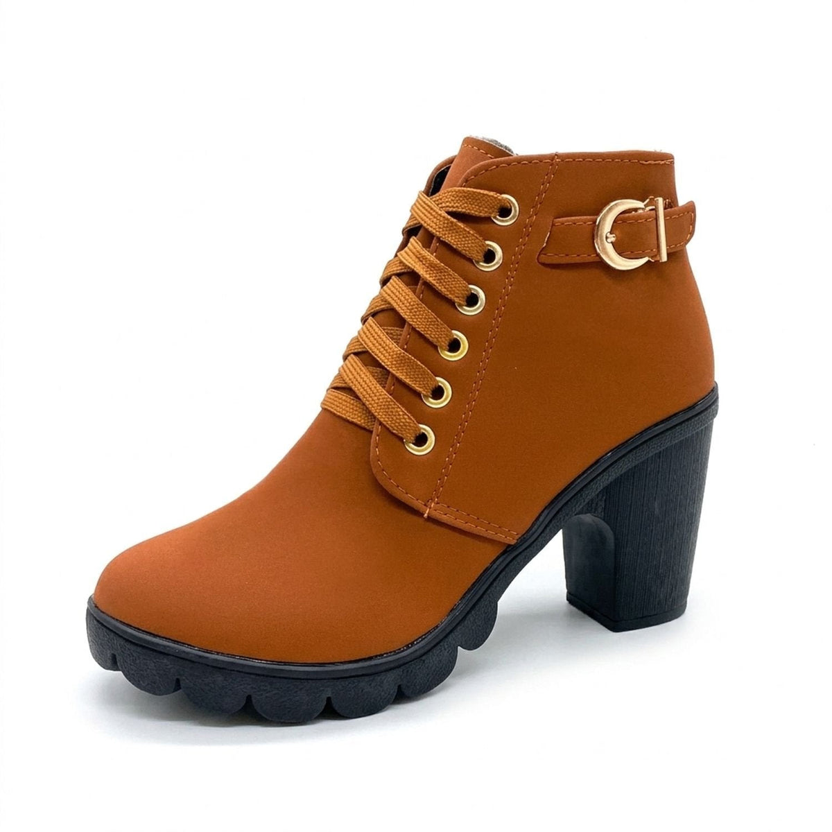 Stiefeletten Damen aus Kunstleder mit Blockabsatz und Schnürung