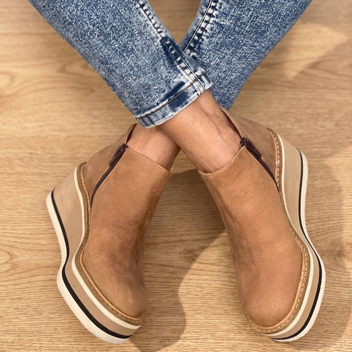 Stiefeletten Damen aus Kunstleder mit Keilabsatz und Plateau