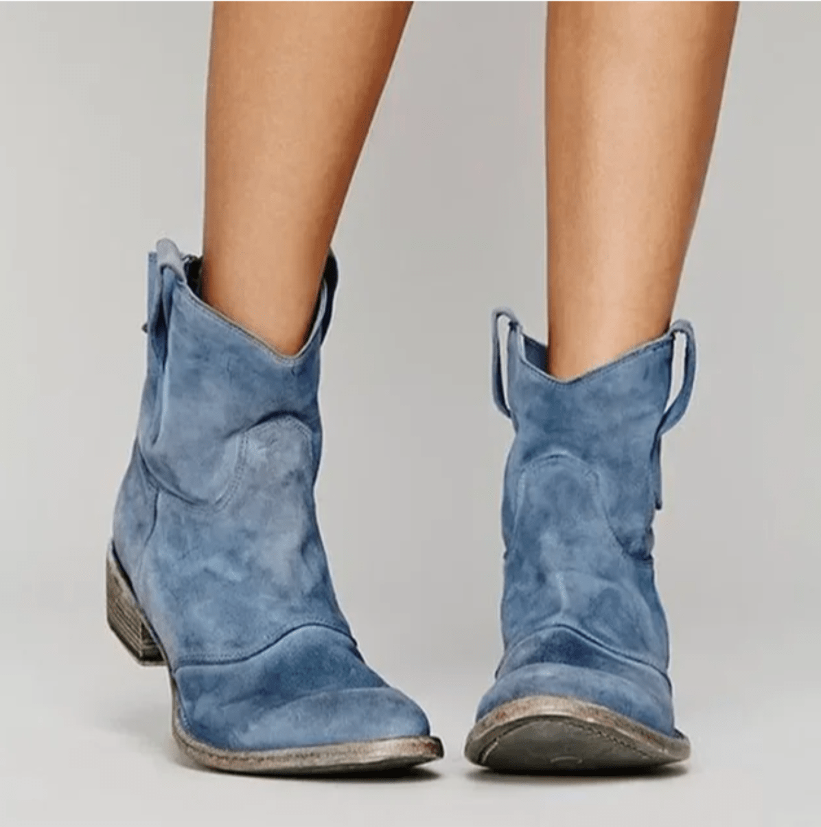 Stiefeletten mit Westernnähten und flachem Absatz für Damen in Blau