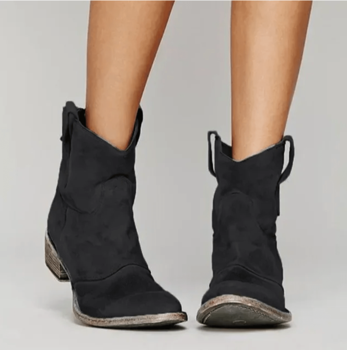 Stiefeletten mit Westernnähten und flachem Absatz für Damen in Schwarz - Ansicht 3