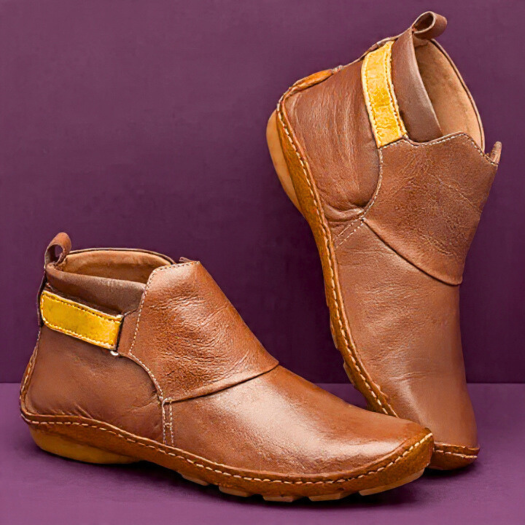Stiefeletten mit Vintage-Ziernähten und flachem Absatz für Damen in Braun - Ansicht 6