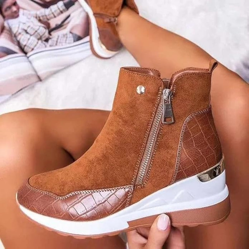 Stiefeletten in Leder-Optik mit Reißverschluss für Damen in Braun - Ansicht 3