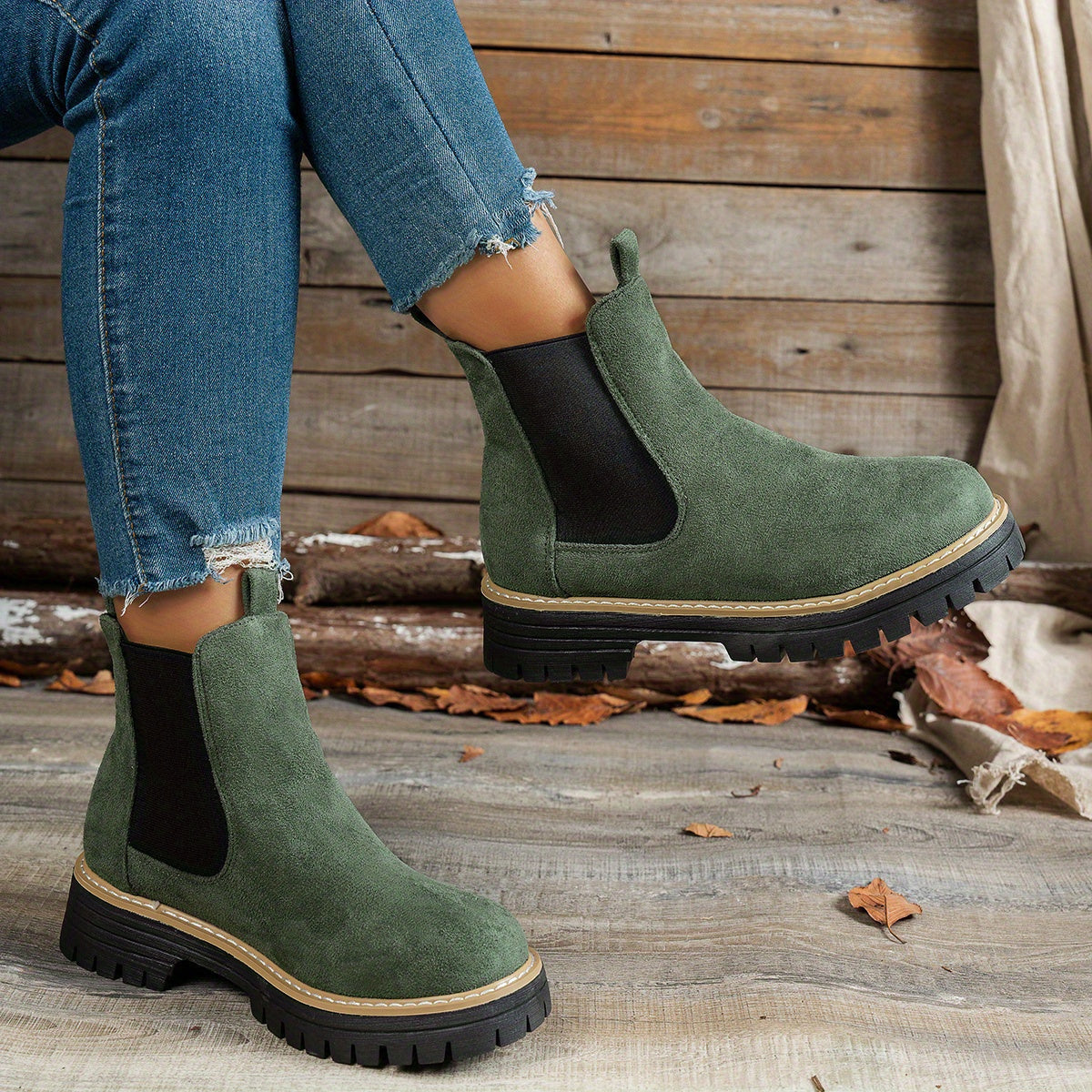 Stiefeletten Damen Chelsea mit Plateausohle und Blockabsatz