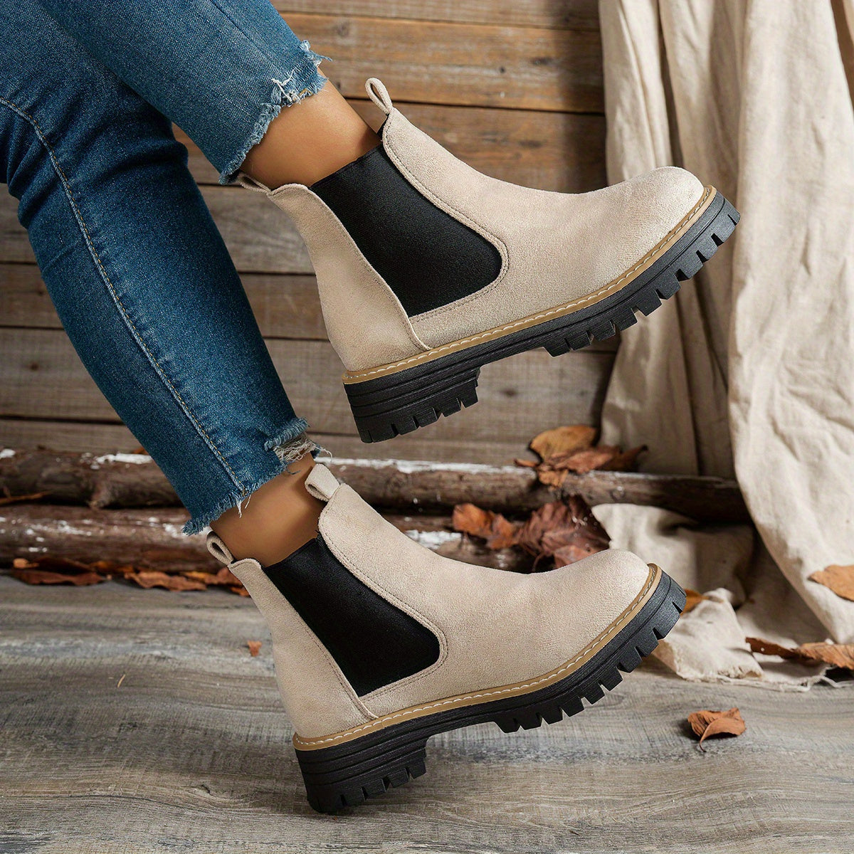 Stiefeletten Damen Chelsea mit Plateausohle und Blockabsatz