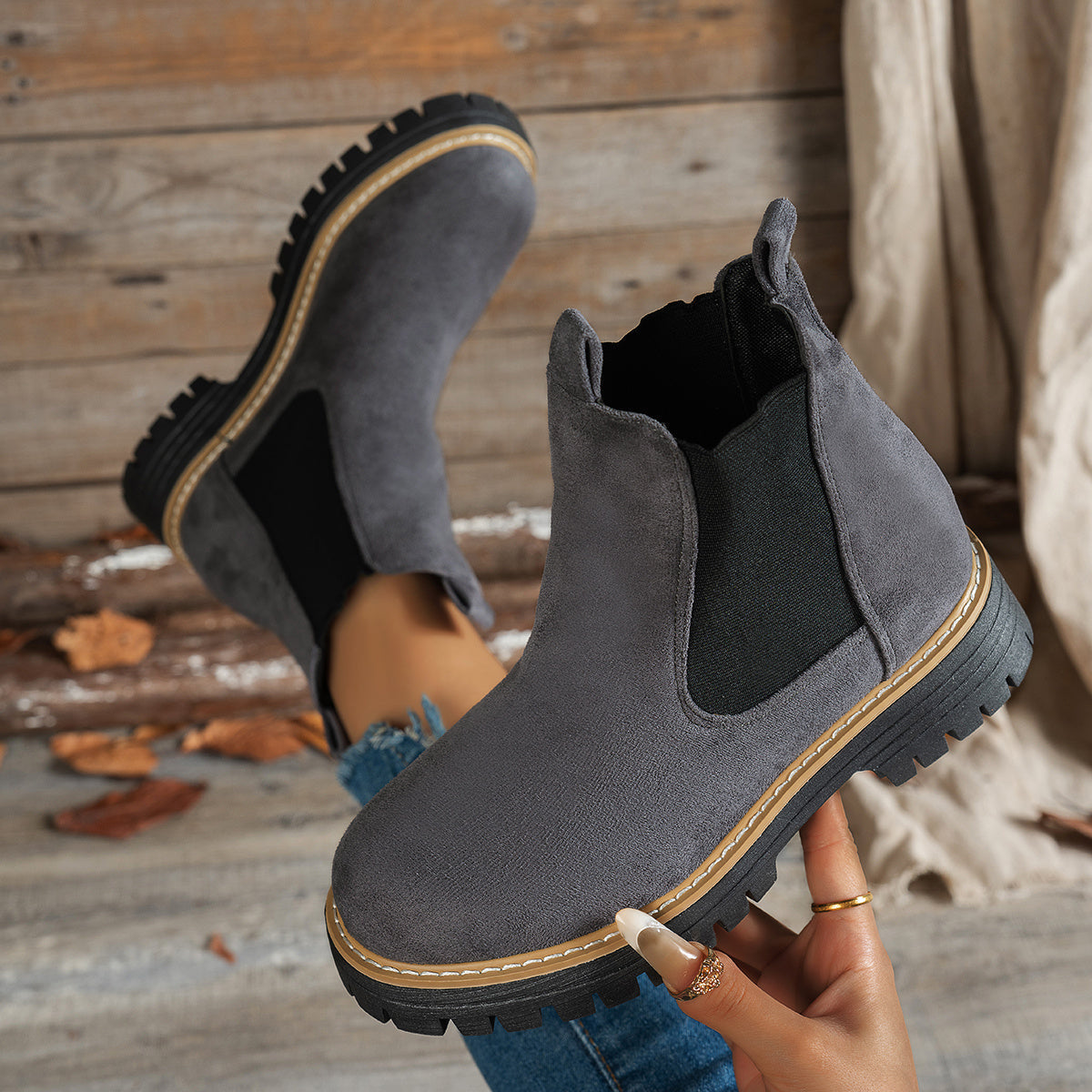 Stiefeletten Damen Chelsea mit Plateausohle und Blockabsatz