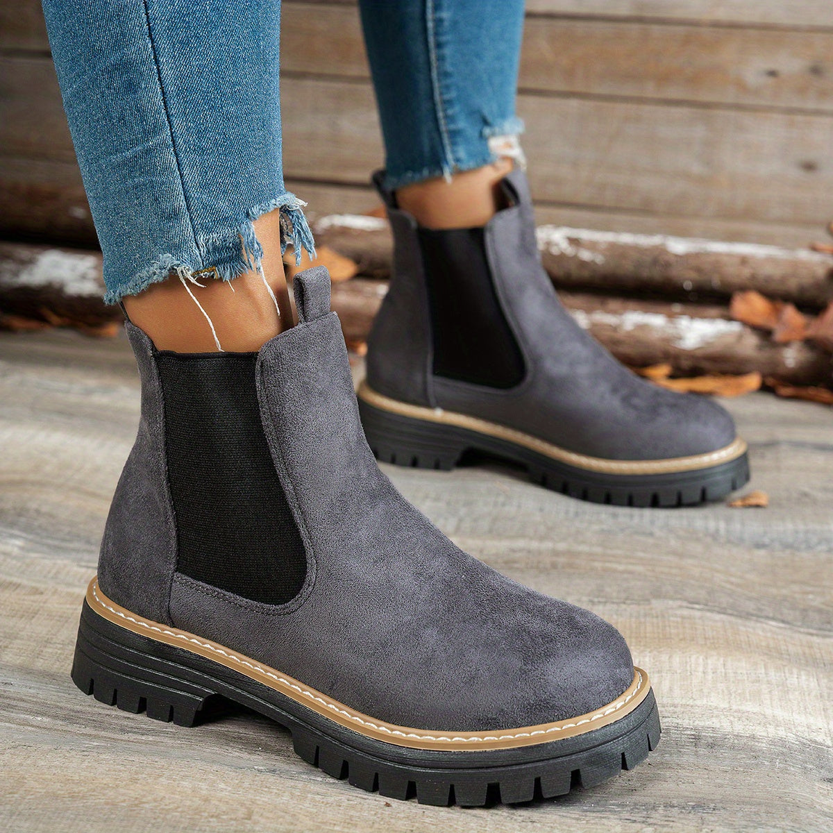 Stiefeletten Damen Chelsea mit Plateausohle und Blockabsatz