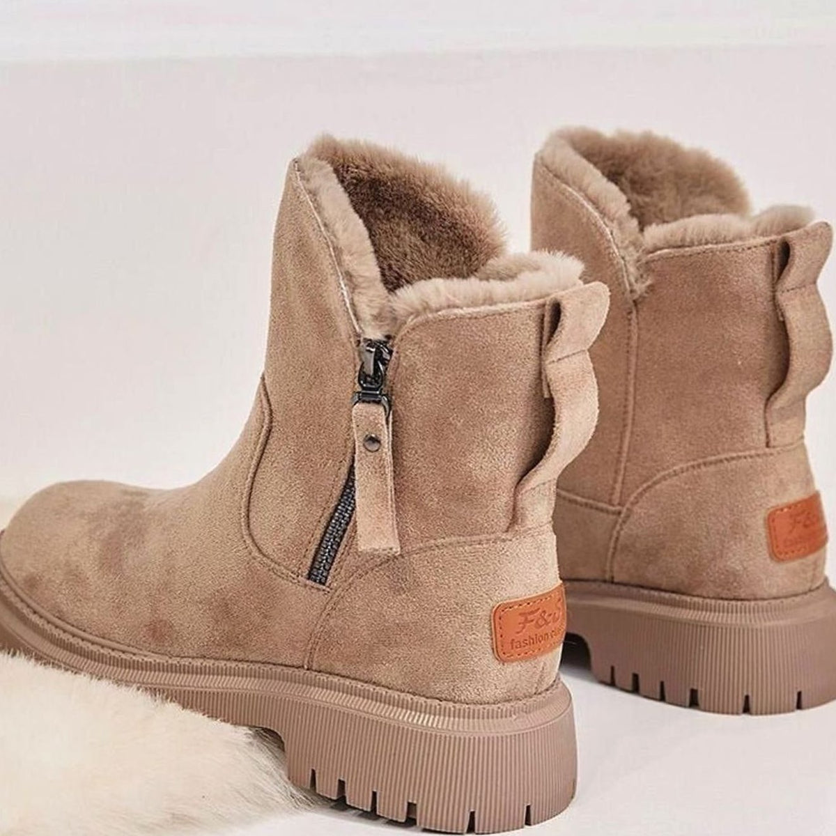 Gefütterte Stiefeletten Damen in Wildleder-Optik mit Reißverschluss